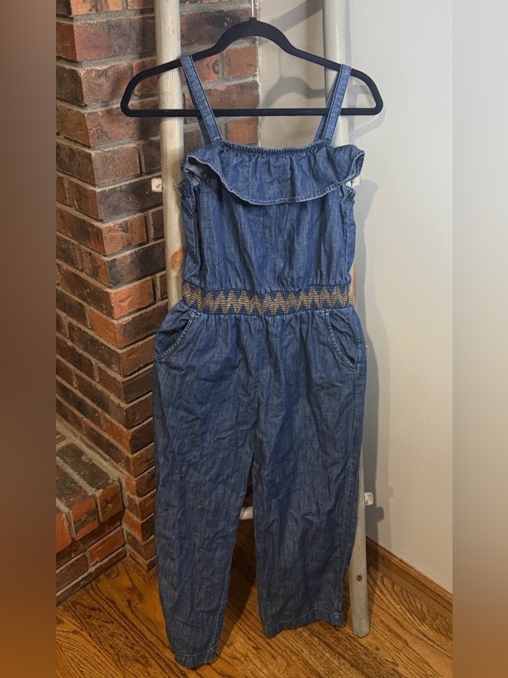 Cat & Jack Girls Chambray Smocked Jumpsuit – Size XL 14/16